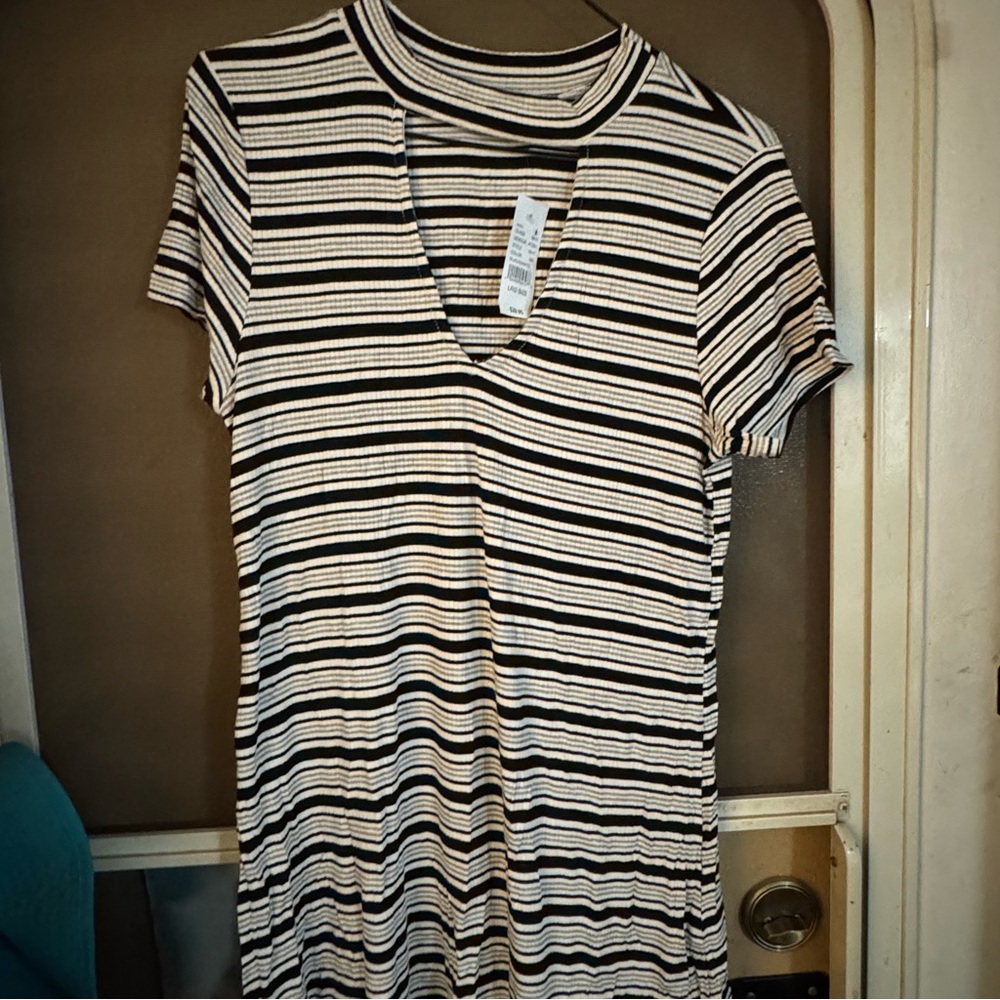 La Hearts Black and White Striped V-Neck Dress